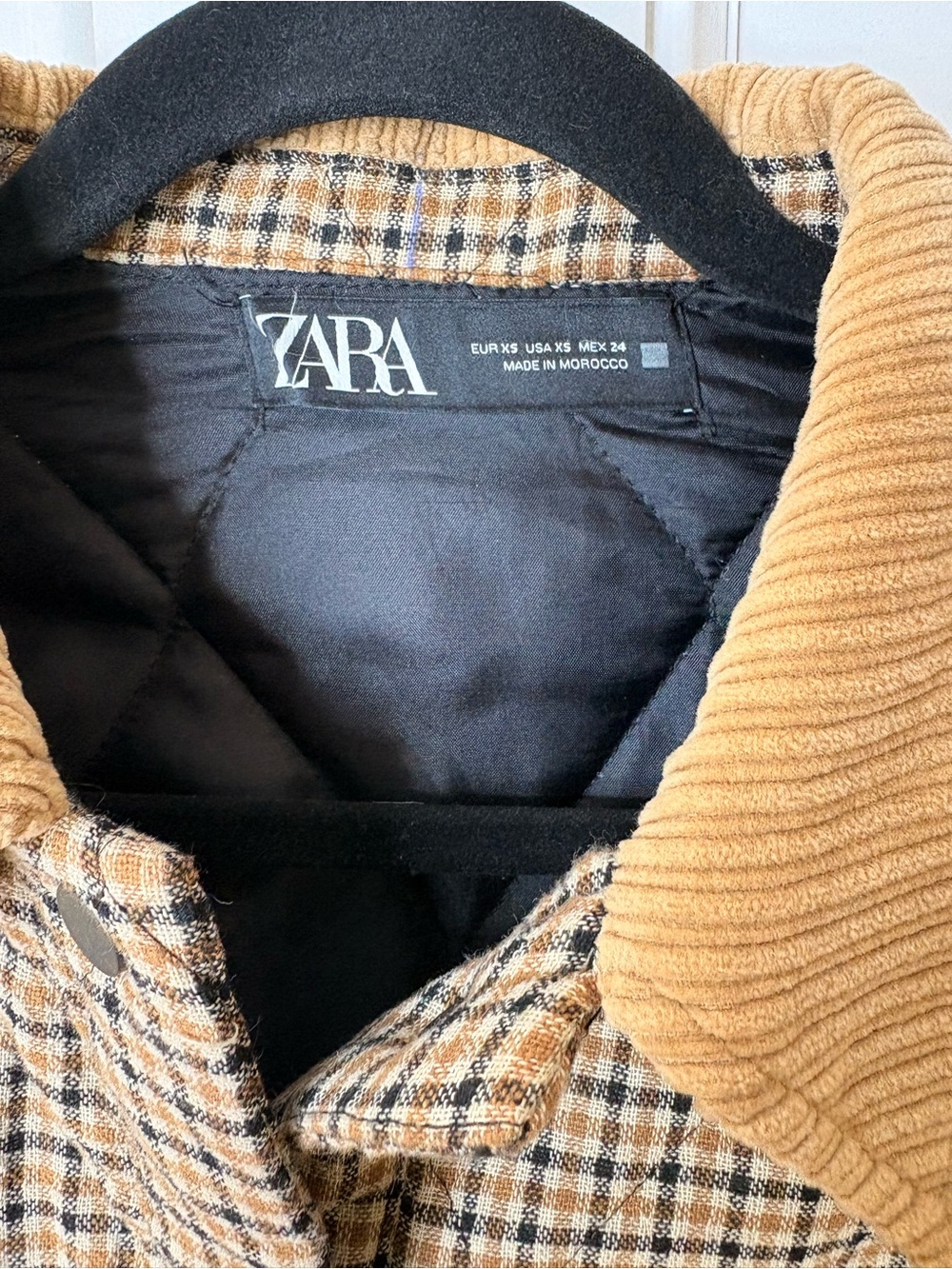 Zara Brown Plaid Quilted farm girl with Corduroy Collar - Picture 2 of 16
